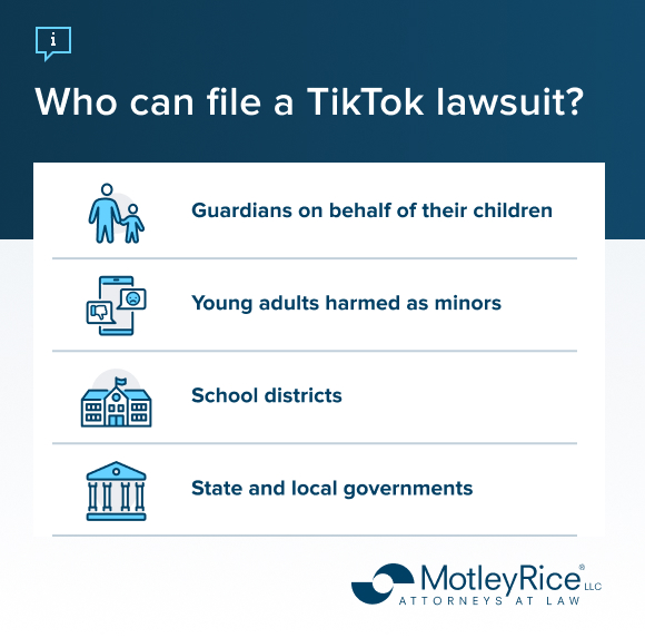 List of people and organizations that file a lawsuit against TikTok, including guardians suing on behalf of their children, school districts, and local governments.